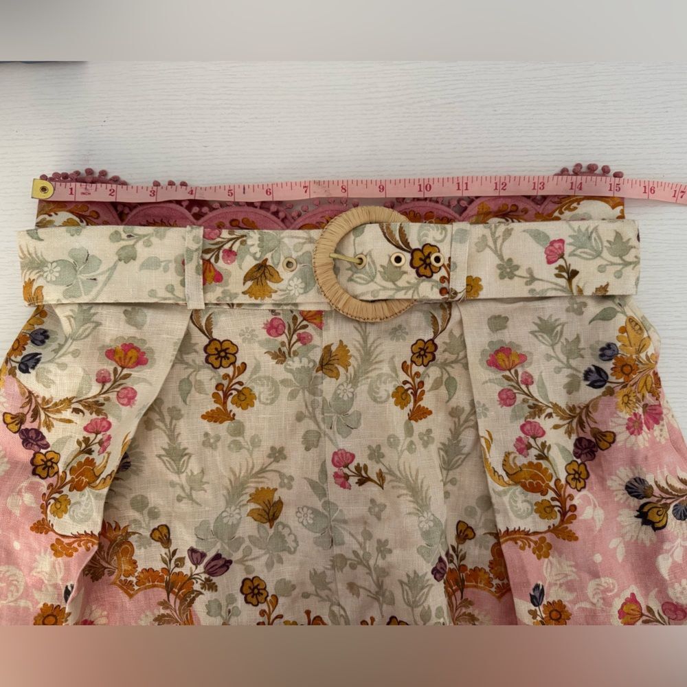 Zimmermann Laurel Pink White Linen Scalloped Floral Shorts Belt Size AU 3 US 10 - Picture 10 of 11